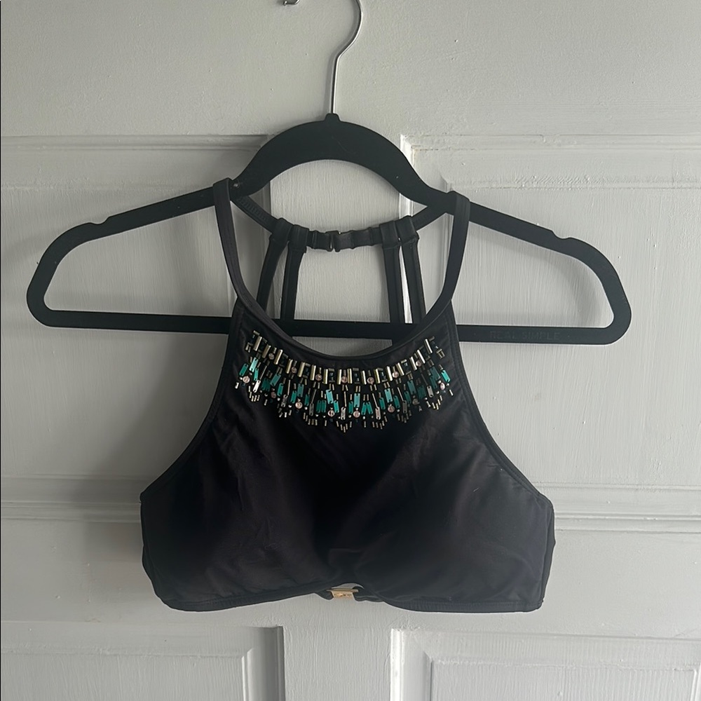 Kenneth Cole Black Bikini Top with Turquoise Accents